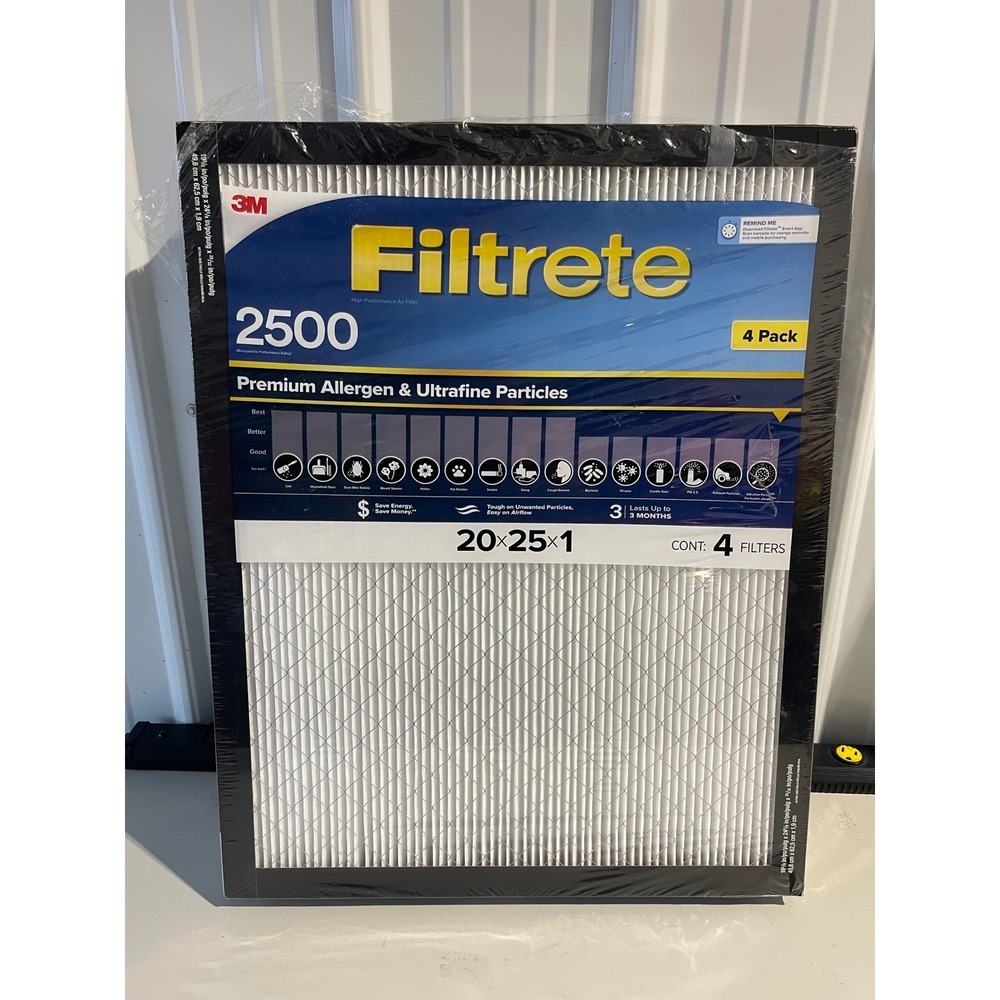 3M Filtrete 2500 Air Filter 20x25x1 Premium Allergen Ultrafine 4 Pack MPR 2500